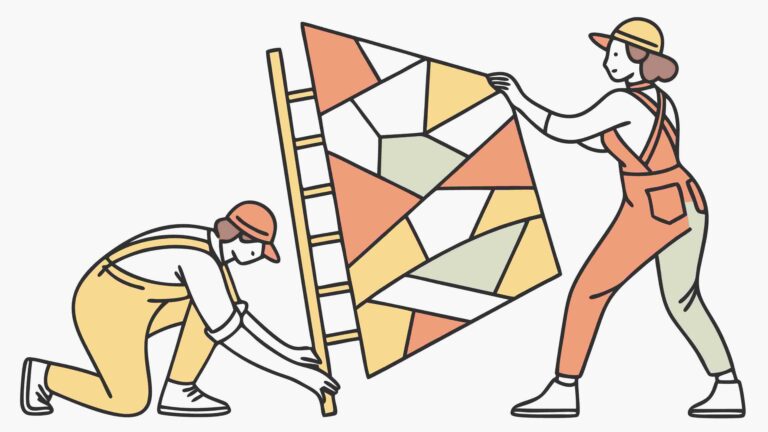 Collaborative Puzzle Construction by Builders, vector design Generative AI