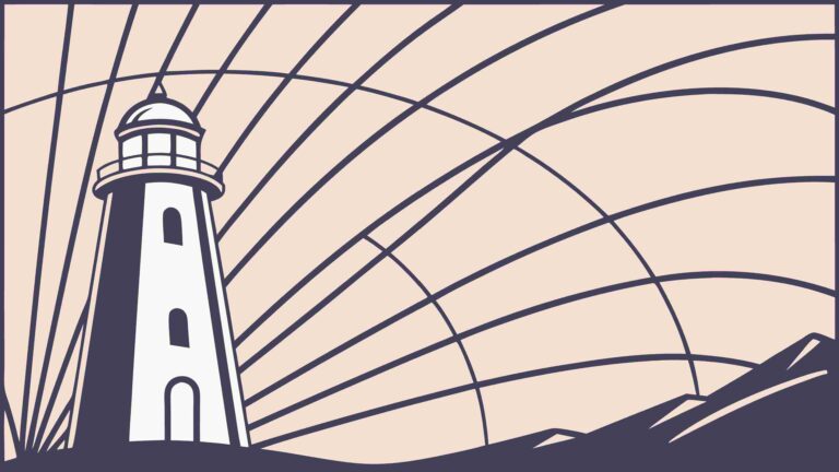 Classic Lighthouse with Radiating Light Rays at Dawn, vector design Generative AI