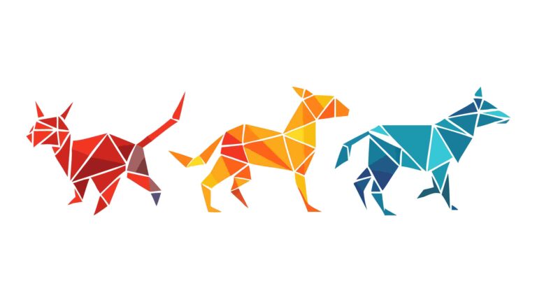 Geometric Fox, Deer, and Donkey Stylized Animal Set, vector design Generative AI