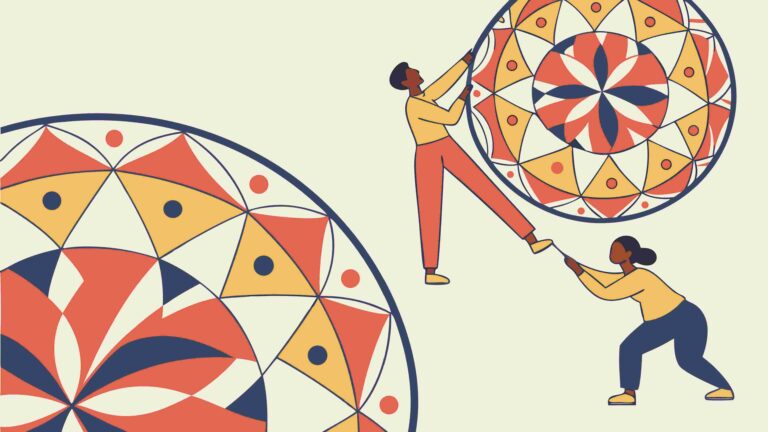 Collaborative People Building Geometric Mandala Art, vector design Generative AI