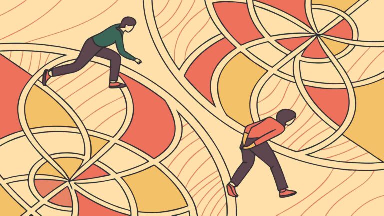 Abstract People on Dynamic Geometric Pattern, vector design Generative AI