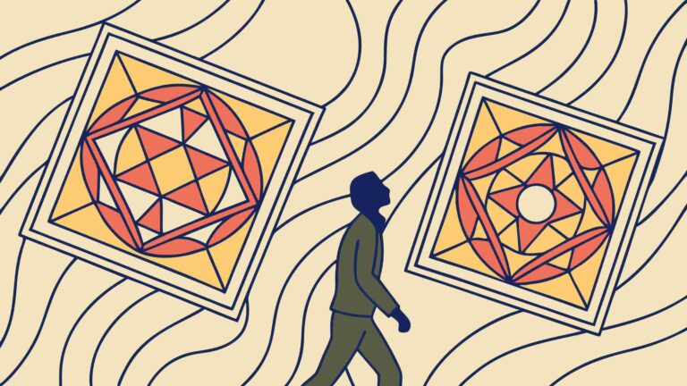 Person Walking on Abstract Geometric Patterns Art, vector design Generative AI