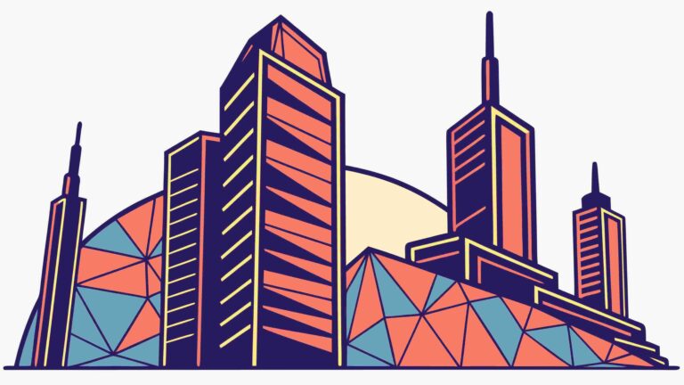 Stylized City Skyline Sunset Landscape Illustration, vector design Generative AI