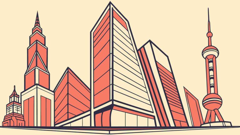 Traditional City Skyline Urban Landscape Drawing, vector design Generative AI