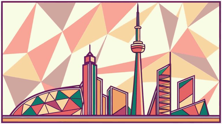 Geometric Cityscape Skyline with Vibrant Colors, vector design Generative AI