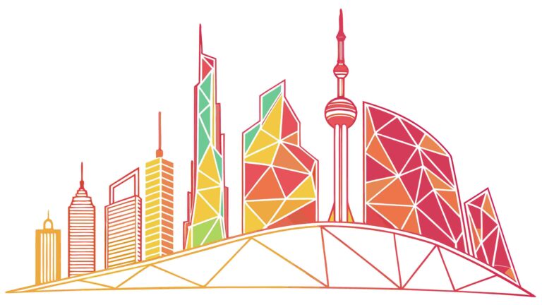 Stylized City Skyline with Prominent Landmark Buildings, vector design Generative AI