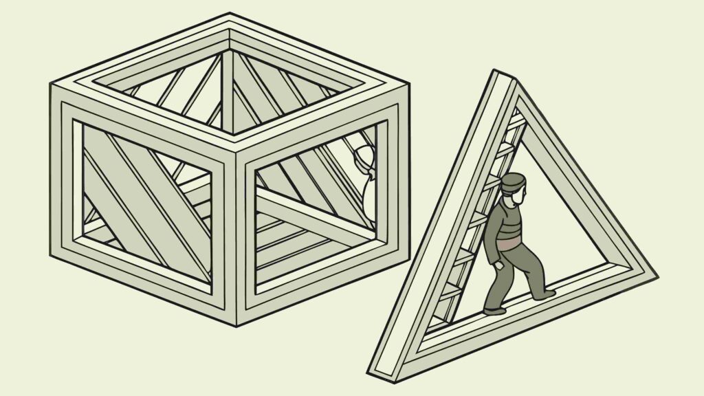 Isometric Cube with Person and Ladder Logical Problem, vector design Generative AI