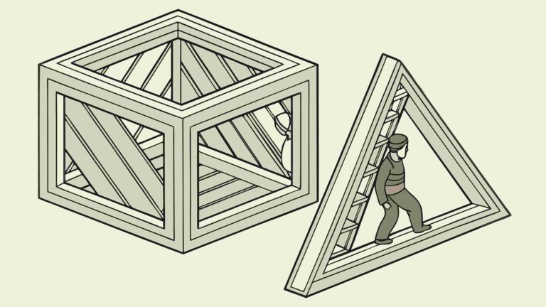 Isometric Cube with Person and Ladder Logical Problem, vector design Generative AI