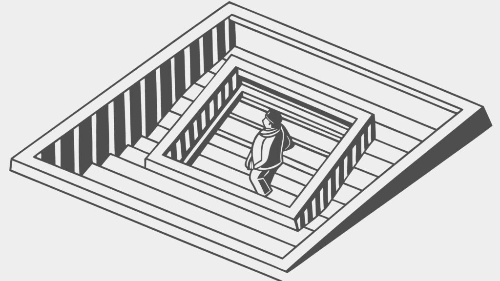 Isometric Abstract Interior Tunnel with Person Walking, vector design Generative AI