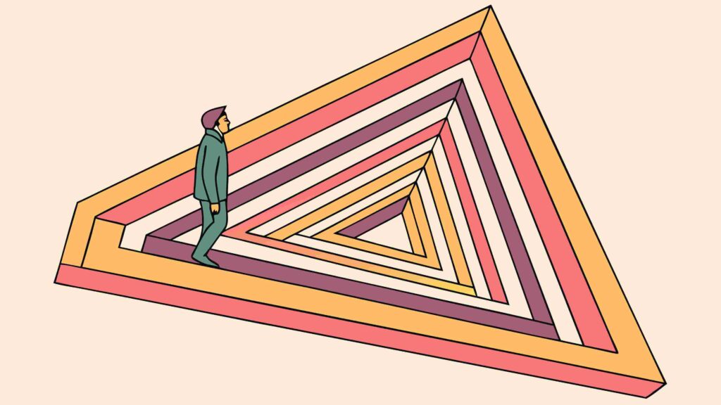 Isometric Triangular Abstract Tunnel with Person, vector design Generative AI