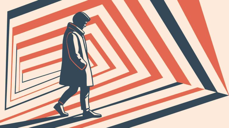 Person Walking into Abstract Striped Vortex Tunnel Vector, vector design Generative AI