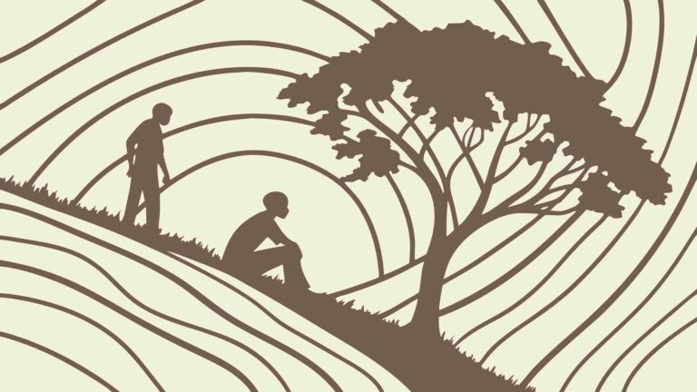 Serene Landscape with People Under Tree Vector Illustration, vector design Generative AI