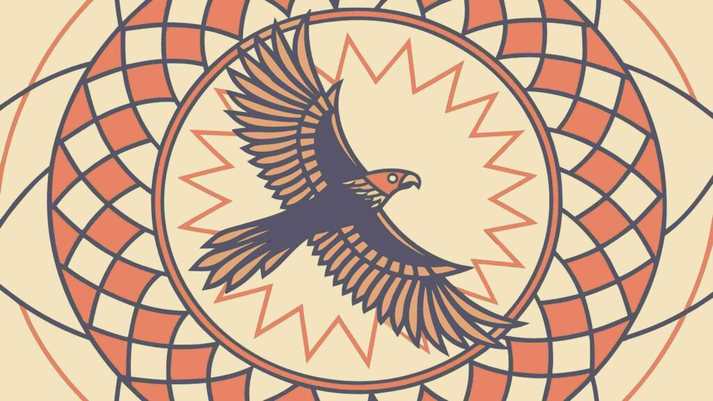 Stylized Eagle Flying Over Abstract Geometric Pattern, vector design Generative AI