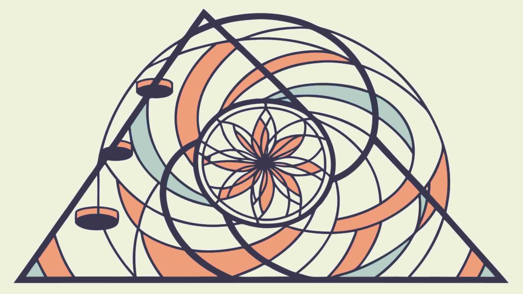 Abstract Balance Scale in Swirling Geometric Spiral, vector design Generative AI