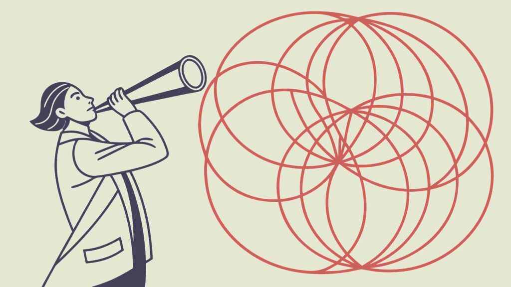 Person Looking Through Telescope at Abstract Circles Vector, vector design Generative AI