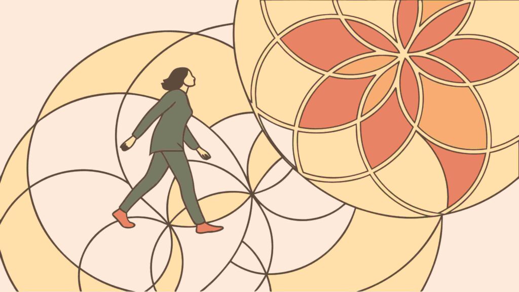 Person Walking on Abstract Spiral Path Vector Illustration, vector design Generative AI
