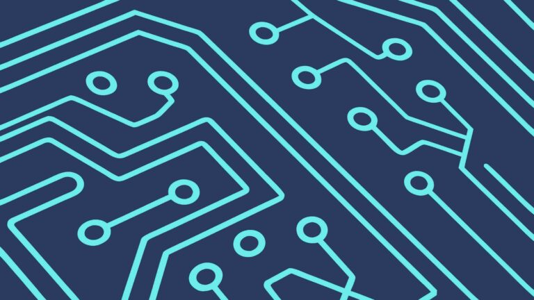 Interconnected Blue Circuit Board Pattern Vector Background, vector design Generative AI