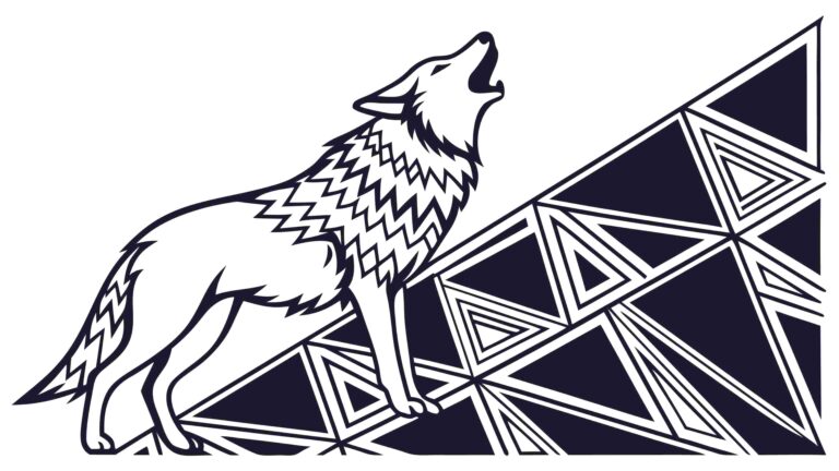 Stylized Howling Wolf & Geometric Abstract Pattern, vector design Generative AI
