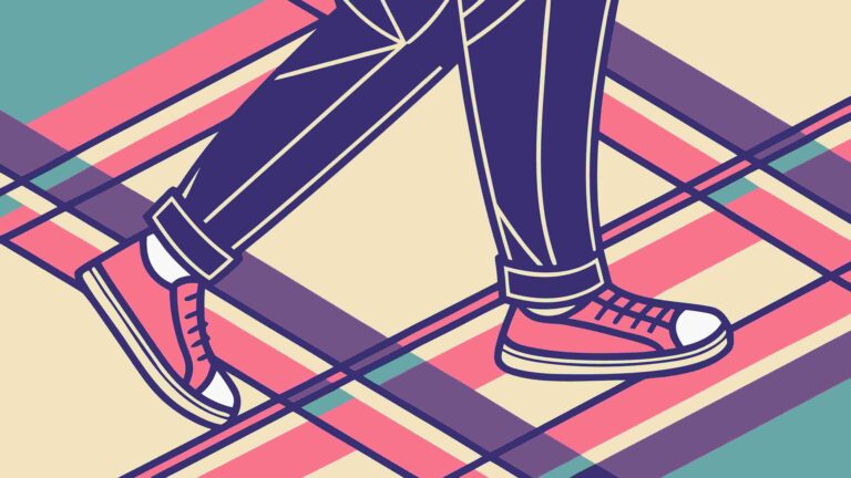 Urban Pedestrian Walking on Abstract Geometric Street, vector design Generative AI