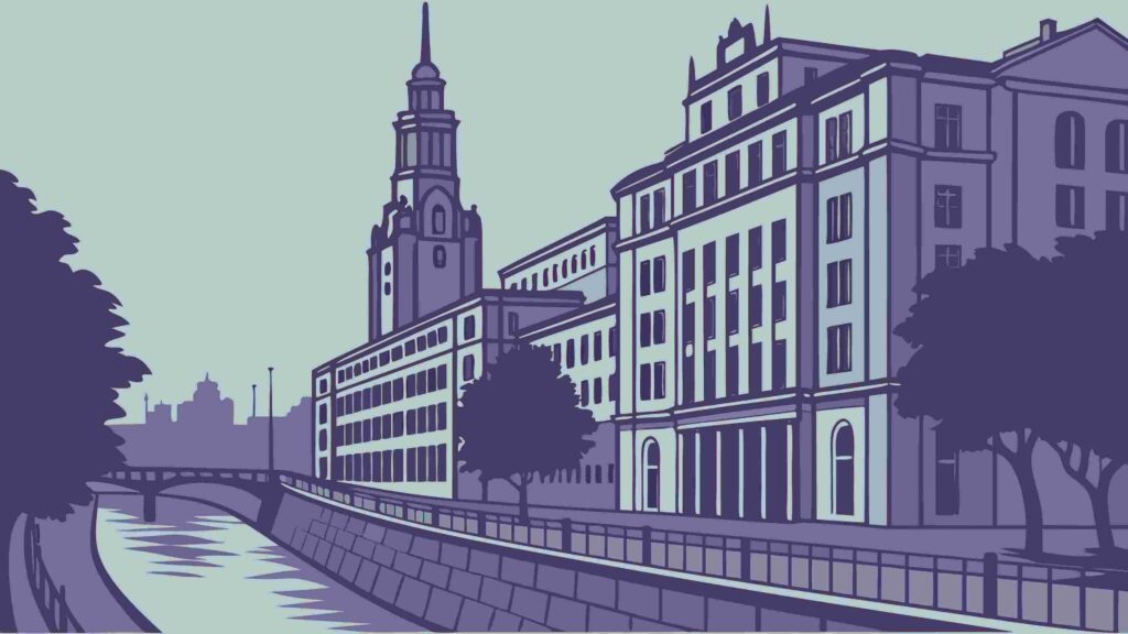 Historic European City Canal & Buildings Urban Scene, vector design Generative AI