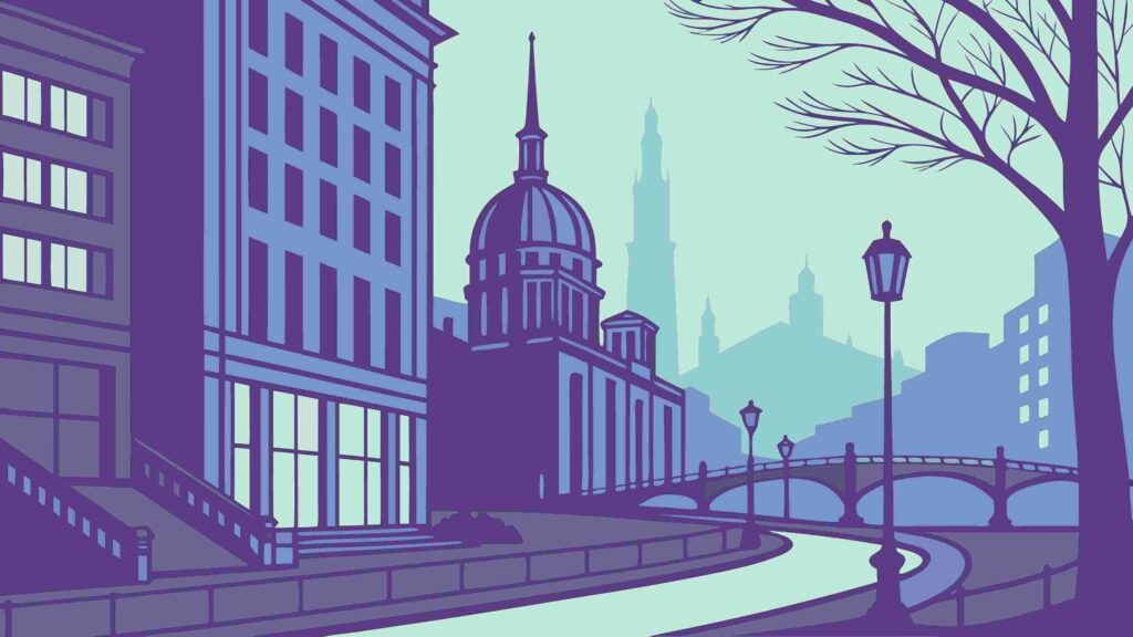 Quaint European City Street with Classic Architecture, vector design Generative AI