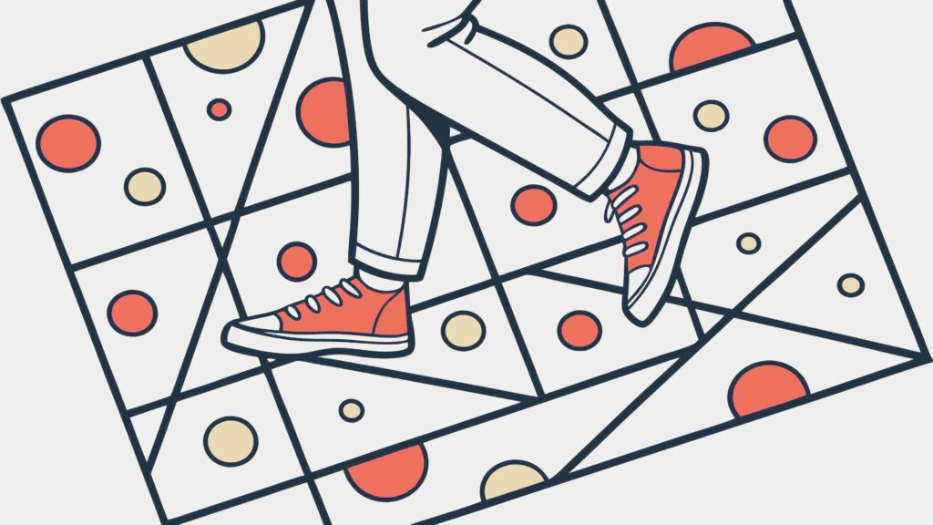 Game Character Navigating Abstract Geometric Path, vector design Generative AI