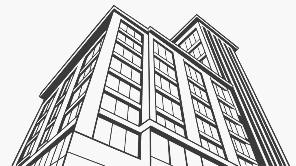 Modern Office Building Architectural Perspective, vector design Generative AI