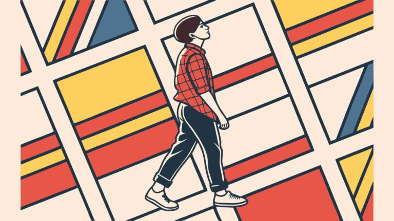 Man Walking on Abstract Patterned Floor Vector, vector design Generative AI