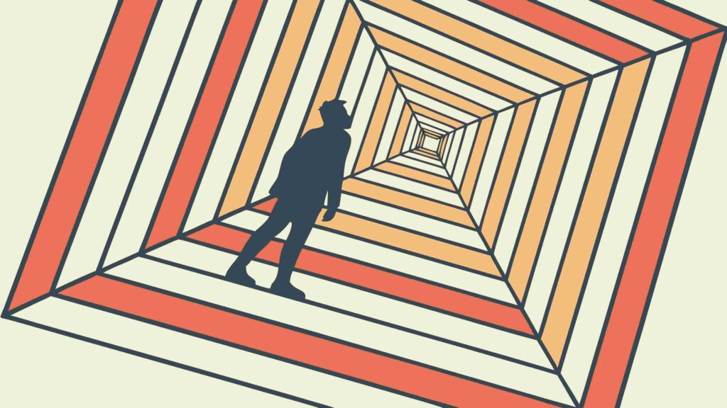 Abstract Geometric Tunnel with Silhouette Figure, vector design Generative AI