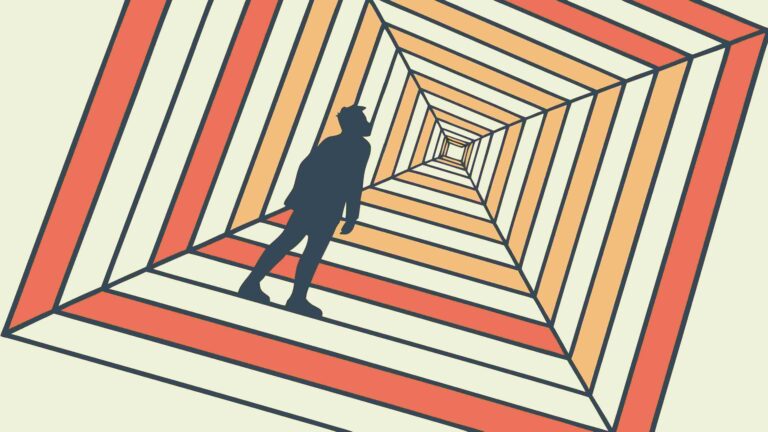 Abstract Geometric Tunnel with Silhouette Figure, vector design Generative AI
