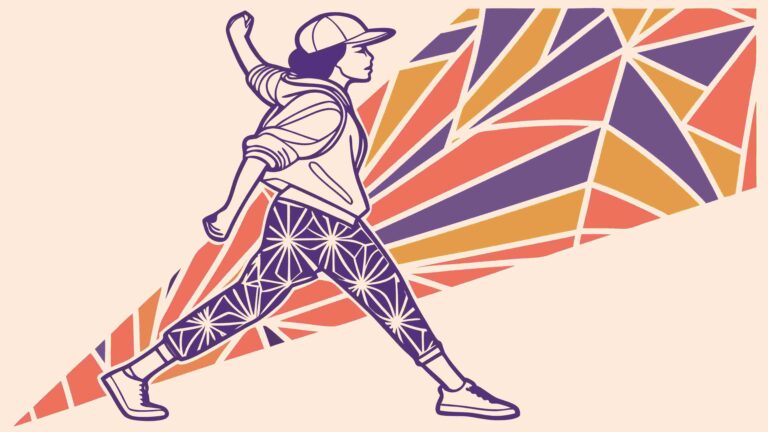 Woman Jogging with Geometric Abstract Background, vector design Generative AI