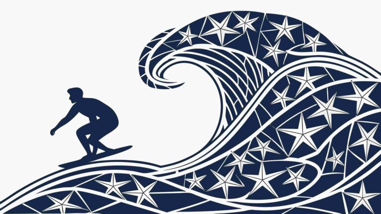 Surfer Riding Starry Ocean Wave Vector Art, vector design Generative AI