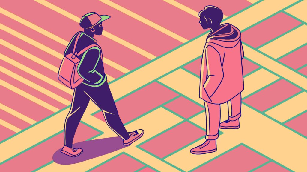 Urban Scene with People Walking on Abstract Street, vector design Generative AI
