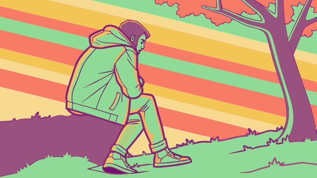 Contemplative Figure Sitting Under Tree Vector Art, vector design Generative AI