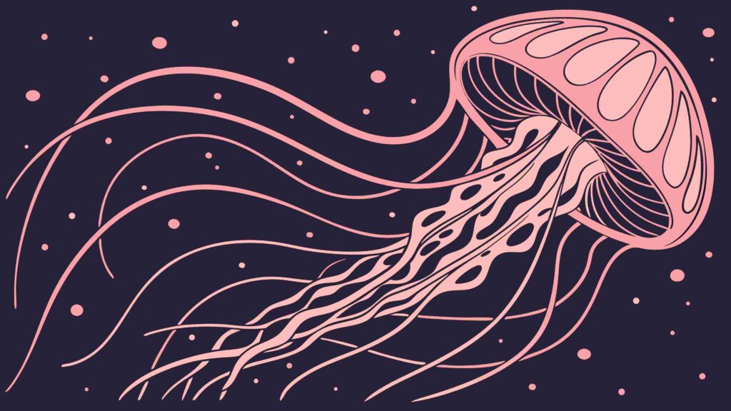 Luminous Red Jellyfish with Flowing Tentacles Vector, vector design Generative AI