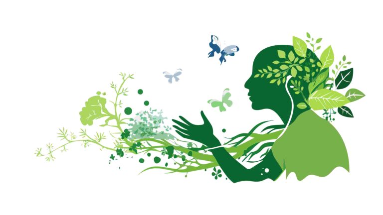 Green Head Profile with Growing Nature Elements, vector design Generative AI