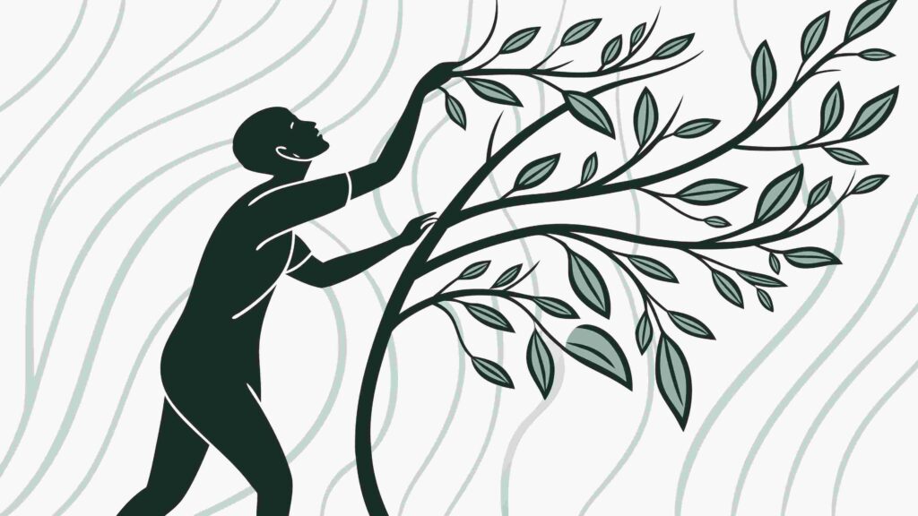 Figure Nurturing a Growing Tree Silhouette Vector, vector design Generative AI