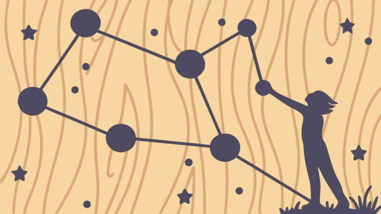 Silhouette Man Stargazing on Wooden Background, vector design Generative AI