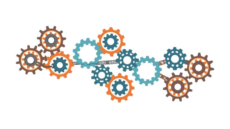 Cluster of Interlocking Blue Orange Gears Vector, vector design Generative AI