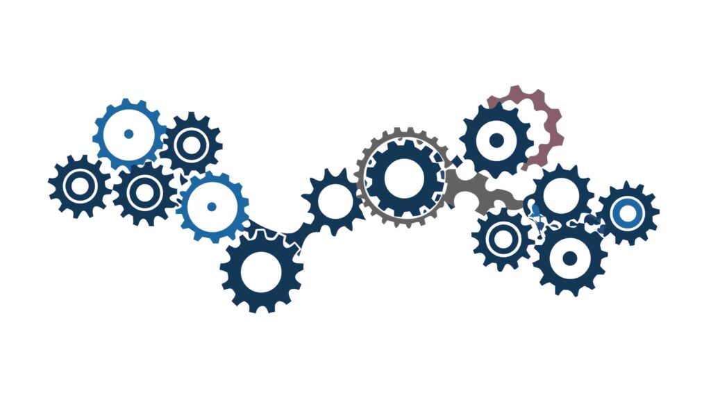 Interconnected Blue and Red Gears Chain Vector, vector design Generative AI