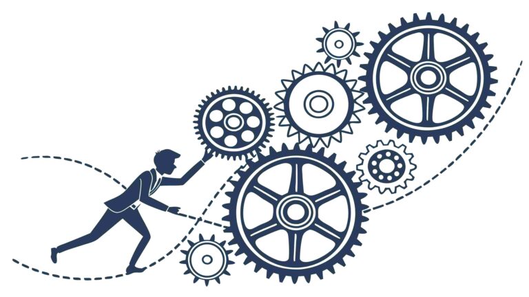 Man Running on Gears Abstract Progress Concept, vector design Generative AI