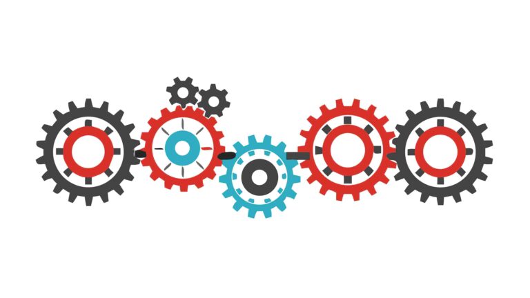 Four Colorful Gears Interconnected System Graphic, vector design Generative AI