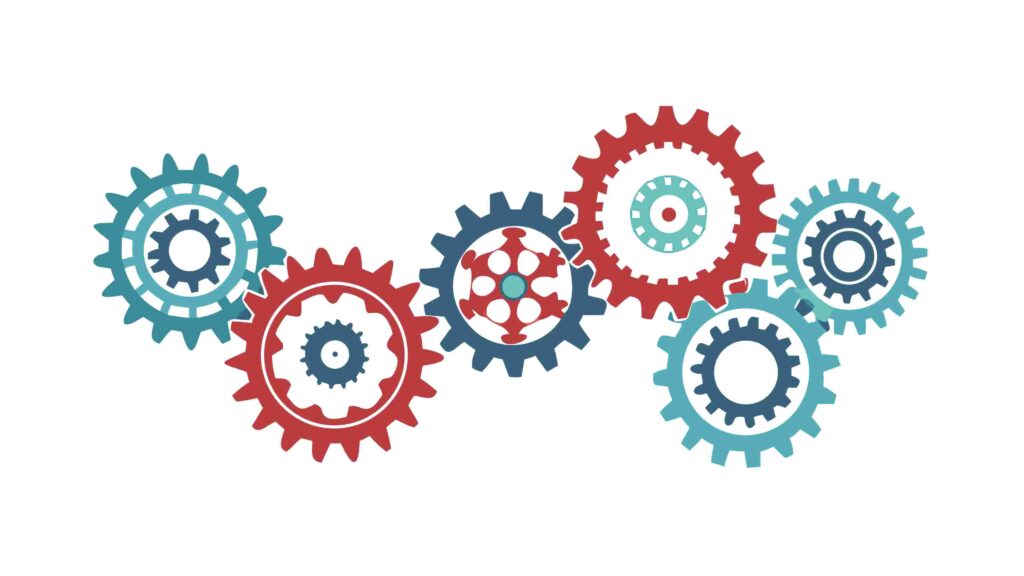 Spread of Colorful Interconnected Gears Graphic, vector design Generative AI