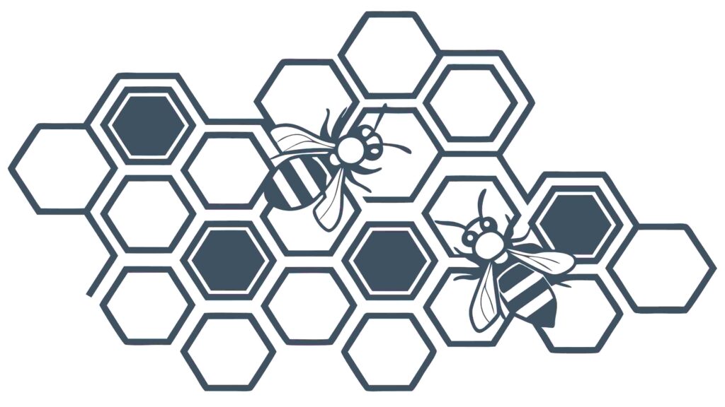 Blue Hexagonal Honeycomb Pattern with Bee, vector design Generative AI