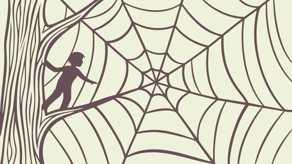 Person Trapped in Spider Web Abstract Concept, vector design Generative AI