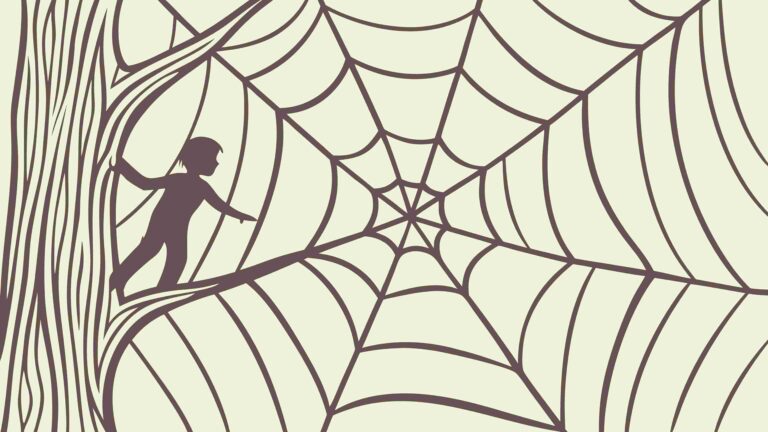 Person Trapped in Spider Web Abstract Concept, vector design Generative AI