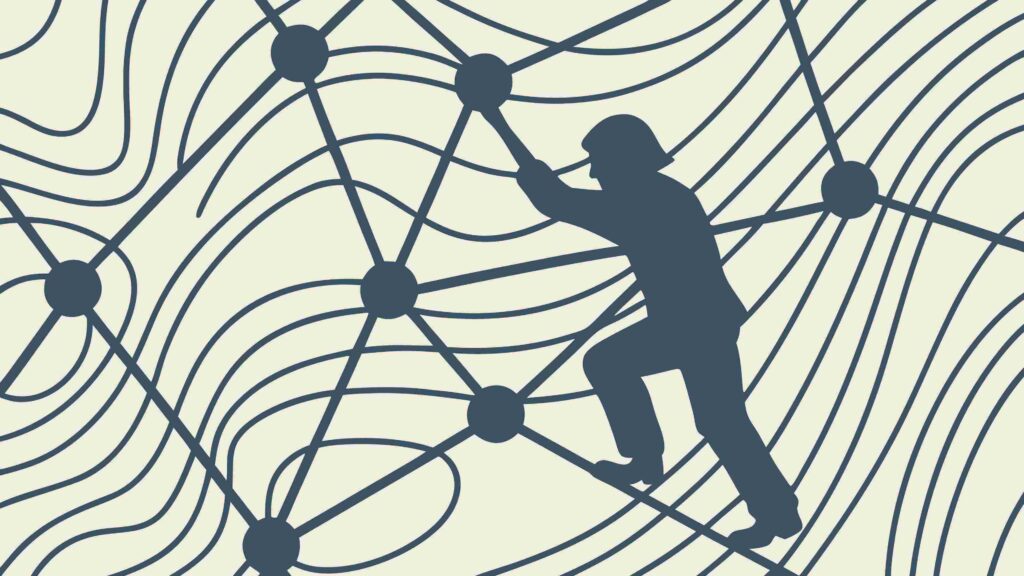 Person Climbing Abstract Network Grid Concept, vector design Generative AI