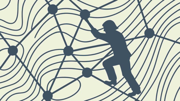 Person Climbing Abstract Network Grid Concept, vector design Generative AI