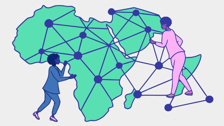 Africa Map with Networked People and Growth, vector design Generative AI