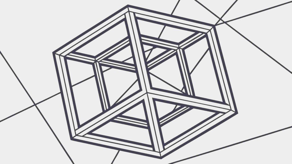 3D Wireframe Cube Abstract Geometric Structure, vector design Generative AI